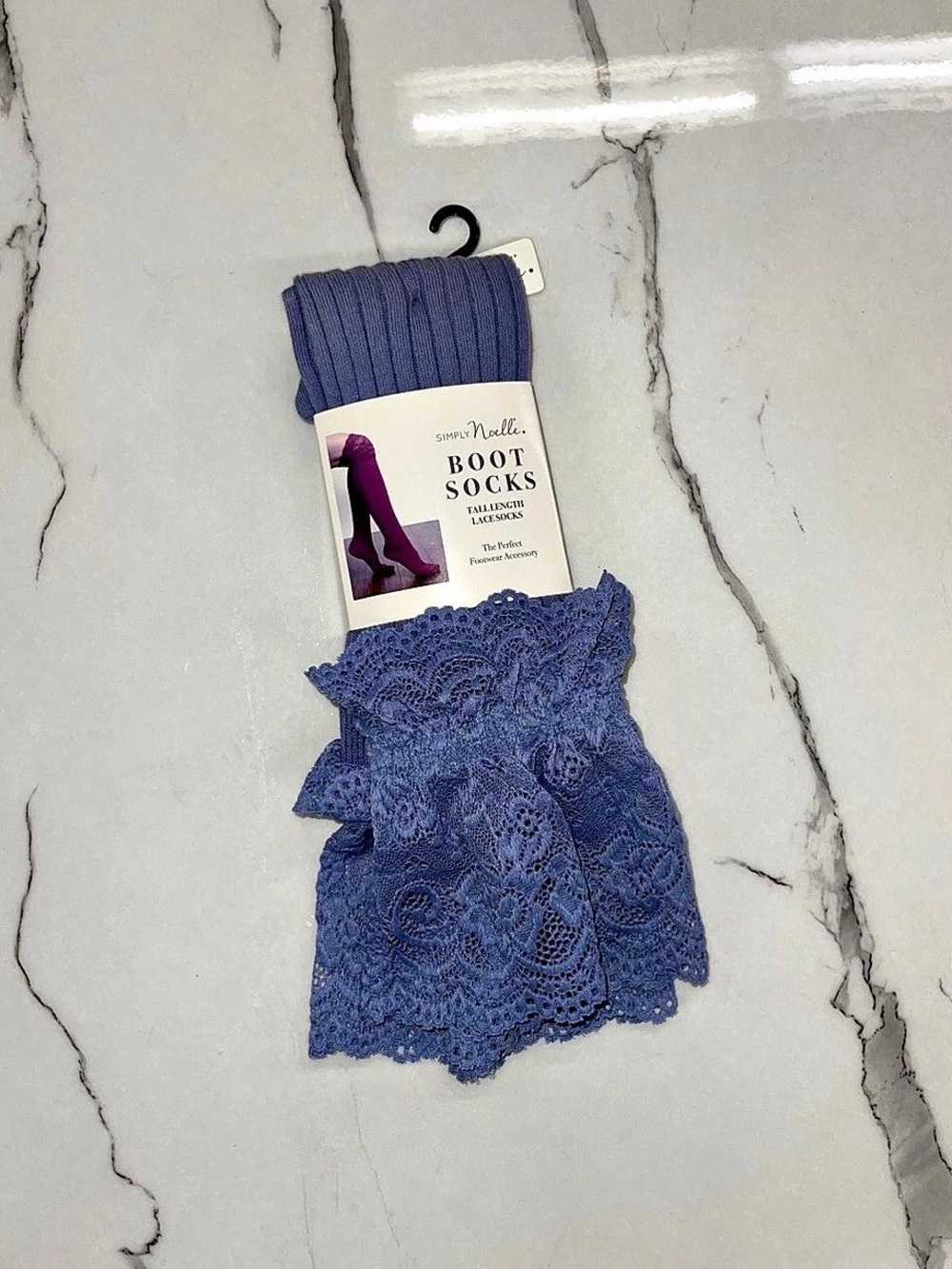 Simply Noelle Tall Length Lace Boot Socks Blue